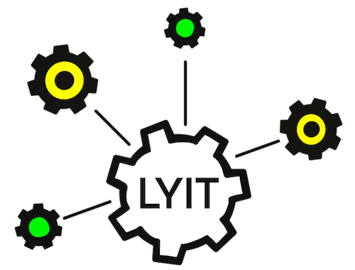 Illustration of a central cog labeled LYIT with smaller connected cogs representing multiple terminal setups across site locations