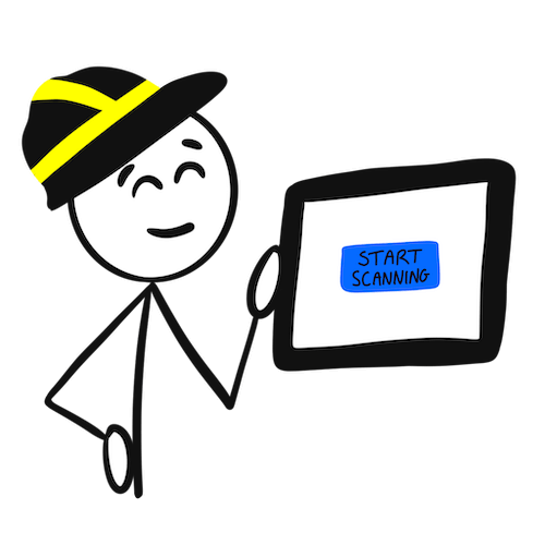 LYIT Character Bob with Terminal Hand-drawn stick figure character “Bob” smiling beside the LYIT terminal, representing a simple and easy-to-use parts tracking system