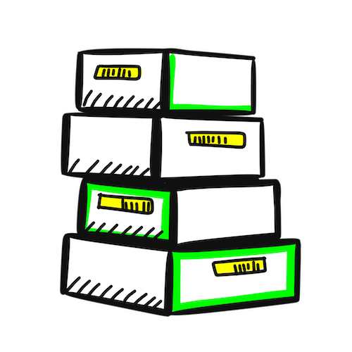 Stack of boxes with LYIT labels - line drawing Simple line drawing of a stack of labelled boxes with yellow LYIT tags, representing tracked inventory